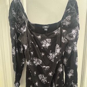 Maeve Anthropologie NWT Hedy Midi Ruffled Slit Black Floral Women's Dress 16